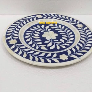 Plato de Madera con Incrustaciones de Madreperla |   Plato de Servir Decorativo para Eid Ramadán, Plato de Cena Árabe Hecho a Mano, Bandeja de Regalo para Decoración del Hogar - Product Image 3