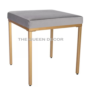 Tabouret ottoman élégant en acier inoxydable de forme ronde, finition dorée antique, tissu blanc, pour salle à manger, chambre à coucher - Product Image 3