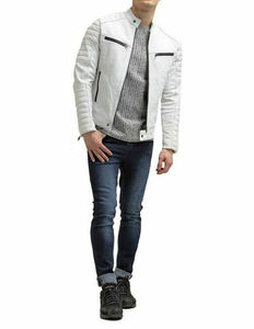 Veste d'hiver en cuir pour homme, coupe ajustée, décontractée, en cuir véritable, col montant, veste tendance, prix de gros personnalisé - Product Image 5