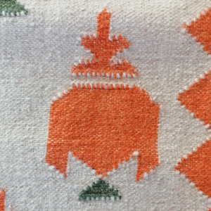 Tapis en laine tissé plat à pois orange, vert et crème, tapis de sol décoratif en laine tissé à la main à motif de points - Product Image 2