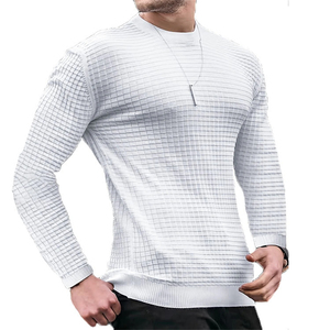 Pull décontracté à col rond en maille gaufrée verte pour homme, coupe ajustée, manches longues, tendance automne 2026 - Product Image 5