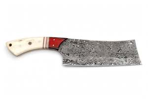 Couteau à découper la viande en acier Damas artisanal, manche en résine rouge, couteau à hacher robuste - Product Image 5