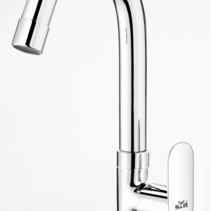 Grifo de cocina elegante con caño de cuello de cisne de latón, caño alto, resistente a la corrosión, accesorio de plomería para uso moderno - Product Image 1