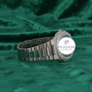 นาฬิกาเพชรหรู Pragalbh Jewels นาฬิกาโมอิสซาไนต์ หน้าปัดสีน้ำเงิน ประดับเพชรเต็มเรือน ตัวเรือนสแตนเลสสตีล ระบบออโตเมติก เครื่องกล ของขวัญสำหรับผู้ชาย - Product Image 3