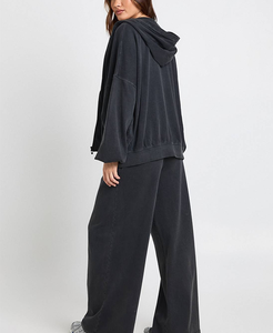 Ensemble de survêtement OEM oversize délavé pour femme, haute élasticité, séchage rapide, résistant au vent, avec fermeture éclair, pour l'automne - Product Image 3