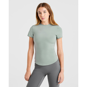 Camiseta de Punto de Manga Corta con Cuello Redondo para Mujer, Color Sólido, Transpirable, Deportiva, para Todas las Temporadas, Corte Regular - Product Image 2