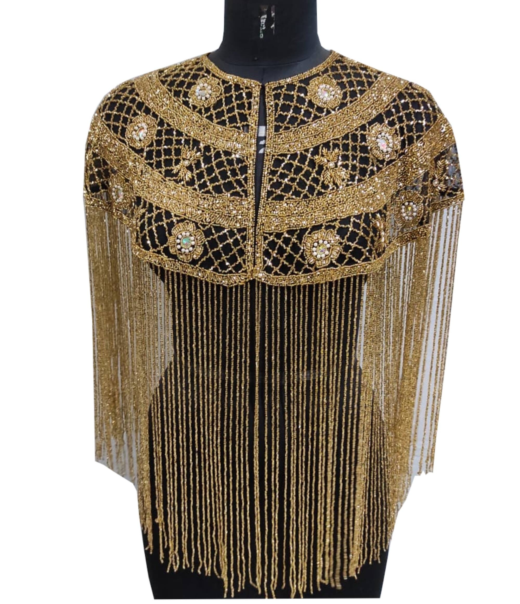 Hand Embroidered Bespoke Cape Blouse for Women, Beaded Punk Style 
