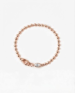 Bracelet jonc en or jaune 14 carats avec diamant de laboratoire 0,5 ct taille marquise 4x3 mm serti clos, chaîne à perles, unisexe, pour usage quotidien - Product Image 3