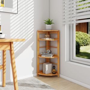 Étagère murale d'angle à 4 niveaux avec kit anti-renversement, cadre en bois de caoutchouc - Product Image 2
