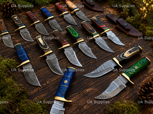 Cuchillo de Caza EDC de Hoja Fija de Acero de Damasco Hecho a Mano, con Punta Caída, Mango de Madera e Incrustaciones de Latón, el Más Vendido al Por Mayor al Mejor Precio, OEM - Product Image 6