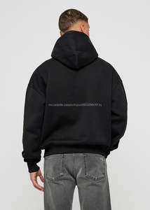 OEM <b>Men's</b> <b>Black</b> Oversize Pullover Hoodie Set 50% Cotton 50% Polyester Long Sleeve Printed Sweatshirt Washed Hooded Wholesale - Product Image 4