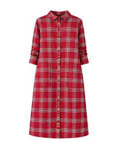 Robe chemise longue à carreaux rouges personnalisée pour femmes, boutonnée, décontractée, mi-longue, manches longues, fabricant en gros sur mesure - Product Image 1