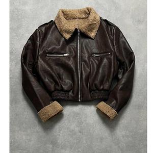 Veste matelassée en cuir véritable pour femme, style vintage, double face, coupe-vent, avec fermeture éclair, logo frontal, écologique - Product Image 1