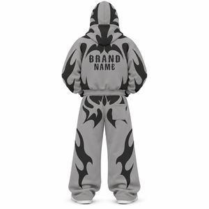 Ensemble de survêtement streetwear unisexe personnalisé en molleton épais à capuche, coupe oversize, avec fermeture éclair intégrale, pantalon de survêtement ample, couleur unie, design 2-en-1, vente en gros - Product Image 2