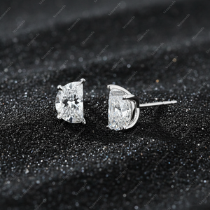 Half-Moon Cut Lab Diamond <b>Stud</b> Earrings - Product Image 2