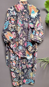 Bata Kimono con Cuello en V, Cierre de Encaje, Larga, de Manga Larga, con Estampado Floral Digital, Ecológica, Transpirable, de Secado Rápido, de Algodón - Product Image 5