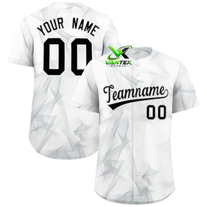Maillot de baseball personnalisé blanc pour homme Vantex Sports, respirant, en polyester, impression numérique, boutonné, uniforme d'équipe - Product Image 1