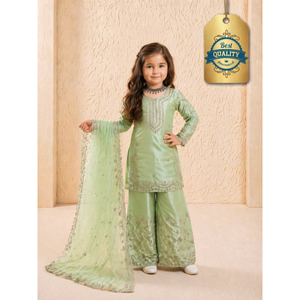 Ensemble sharara de luxe pour filles, conçu par des créateurs, avec haut brodé et dupatta, fabriqué en soie de qualité supérieure pour les mariages, les festivals et les fêtes. - Product Image 2