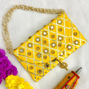 Traditional Mirror Kundan Purse Woman Handbag Evening Clutch <b>Wedding</b> Party <b>Bag</b> Indian Haldi, Mehndi, Sangeet Favor Return Gifts - Product Image 3