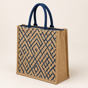 Sac fourre-tout en jute rayé personnalisé, de luxe, réutilisable, avec fermeture éclair, écologique, pour courses - Product Image 1