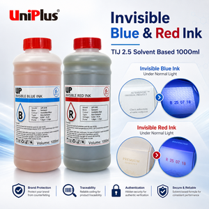 หมึกพิมพ์ Uniplus TIJ2.5 ชนิด Solvent สีน้ำเงินแบบมองไม่เห็น สีแดงแบบมองไม่เห็น ปริมาณ 1000 มล. ใช้ได้กับ HP45 - Product Image 1