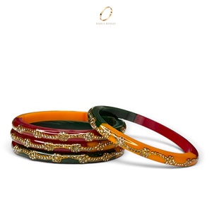 Ensemble de bracelets en acrylique multicolores de style cachemire à finition brillante pour femmes, plaqué or de luxe avec finition décorative en cristal, prix de gros - Product Image 1