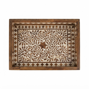 Bandeja Redonda Decorativa de Madera con Incrustaciones de Madreperla Hecha a Mano, Mosaico de Conchas de Lujo B2B para Mesa de Centro y Hogar - Product Image 6