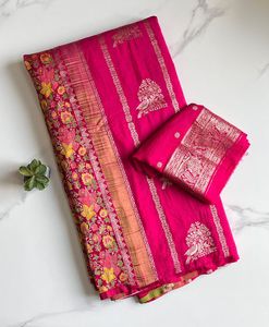 Sari indien de boutique en Khadi, style Gujarati, avec motif floral et oiseaux, tissé à la main, séchage rapide, pour femme, tenue de mariage, sari de mariée traditionnel - Product Image 6
