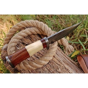 Custom Handmade Damascus Hunting <b>Knife</b> Fixed Blade Outdoor Camping Utility <b>Knife</b> with Wood and <b>Bone</b> <b>Handle</b> Leather Sheath OEM - Product Image 2