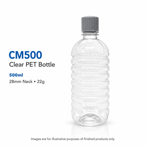 Bouteille de solution saline transparente en PET de 500 ml, col à vis de 28 mm, conteneur en plastique côtelé de 22 g, CM500, usine du Vietnam - Product Image 1