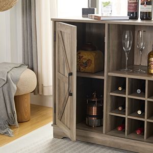 Mobile Bar Caffè Stile Rustico con Ripiani Regolabili, Portabottiglie, Anta Scorrevole e Cassetti Inclusi - Product Image 3