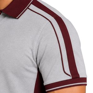 Polo homme gris clair premium avec col contrastant bordeaux, empiècements aux épaules et sur les manches, broderie de logo personnalisée, manches courtes - Product Image 4