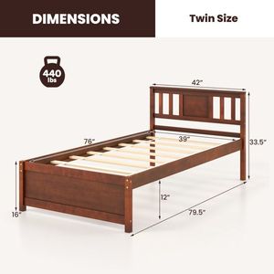 Cama de Plataforma de Madera con Cabecera y Soporte de Láminas de Madera, Muebles de Dormitorio Elegantes y Naturales - Product Image 5