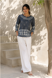 Women Cotton Kurta Round Neck Three Quarter Sleeve Printed Loose Fit Short <b>Kurti</b> Casual Ethnic Daily Wear <b>Indian</b> Summer Fashion - Product Image 5