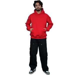 Sudadera con capucha para hombre de algodón y elastano, personalizada con estampado, tejida, estilo vintage, lavada, rojo intenso, con cremallera completa, oversize - Product Image 6