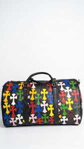 Sac de voyage en cuir avec fermeture éclair à motif croisé coloré, style week-end, design durable - Product Image 6