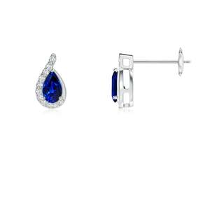 Blue Sapphire and Diamond <b>Earring</b> 14k Solid Gold Pear Cut <b>Studs</b> <b>Earrings</b> Fine Jewelry Gift for Women Anniversary <b>Earrings</b> - Product Image 2