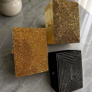 Beaded Rectangle Jewelry Box Velvet Lids Gift Case Solid Printed Geometric <b>Storage</b> Chest for <b>Rings</b> Necklace Keepsake Packaging - Product Image 2