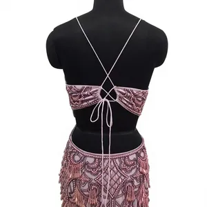 Vestido de Fiesta Elegante de Verano hasta la Rodilla con Mangas Cortas de Chandni Export's, Bordado con Perlas, Escote Redondo, Decoraciones con Cuentas, Incorporado - Product Image 6
