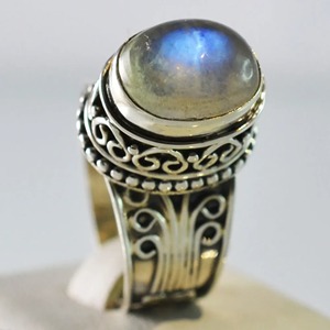 Blue Fire Rainbow Moonstone <b>Ring</b> 925 Sterling <b>Silver</b> Handmade <b>Statement</b> Promise <b>Ring</b> for Women Boho Oval June Birthstone Jewelry - Product Image 2