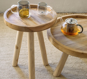 Solid Teak Wood <b>Round</b> Outdoor Side <b>Table</b> Modern Natural Finish for Garden Beach Park Hotel or Villa Exterior - Product Image 6