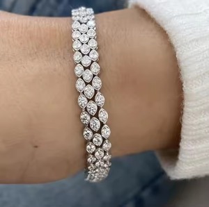 Customized Shape Moissanite Diamond Tennis Bracelet Bezel Setting 18K White Gold Diamond Bracelet for Both Men and Women - Product Image 1