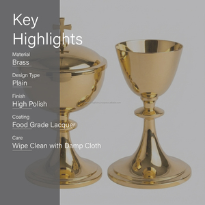 Calice et Ciboire d'église en laiton massif, faits à la main, poli miroir, pour la communion liturgique catholique, pour prêtre, Eucharistie, religieux - Product Image 6