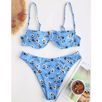 Seksi Stil Leopar Desenli Paisley Halter ve Bağcıklı Hızlı Kuruyan Kadın 2 Parça Bikini Takımı (Mikro Sütyen ve Brezilya Altı)