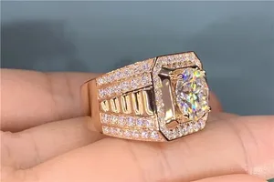 Moissanite Hip Hop <b>Ring</b> 925 Sterling <b>Silver</b> Square Cut Iced Out <b>Ring</b> Luxury <b>Men</b> Statement <b>Ring</b> Gold Plated Diamond Look Jewelry - Product Image 5