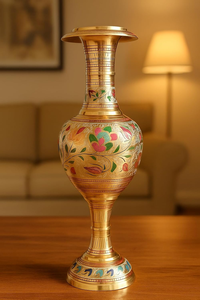 Vase à fleurs en laiton de qualité supérieure, artisanal, Meenakari, pièce décorative traditionnelle pour l'arrangement floral et la décoration intérieure - Product Image 2