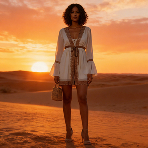 Vente flash sur Temu : chemisier pour femmes, style rétro, dentelle, col en V, manches longues évasées, chemisier élégant bohème chic pour tenues d'été - Product Image 3