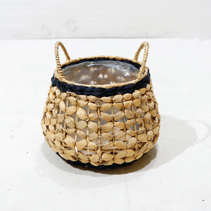 Rustic Rattan Belly <b>Planter</b> With <b>Plastic</b> Liner Bohemian Style Indoor Container - Product Image 4