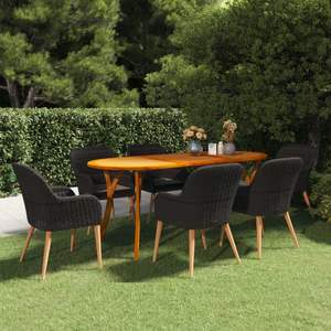 Juego de Comedor de Patio de 7 Piezas en Negro para Uso en Jardín - Product Image 1