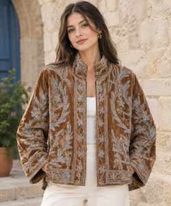 Velvet Embroidered <b>Jacket</b> With Floral Pattern Mandarin Collar Full <b>Sleeve</b> Batwing Style Winter Women's <b>Short</b> Coat Velvet <b>Jacket</b> - Product Image 4